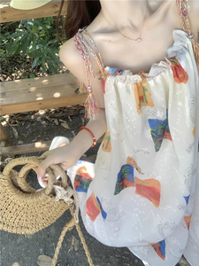 孕妇夏装可哺乳波西米亚风吊带连衣裙法式高级感仙气沙滩裙喂奶衣