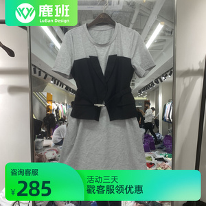 2022欧洲站新款欧货实拍左岸女装22131拼接连衣裙女全棉时尚短袖