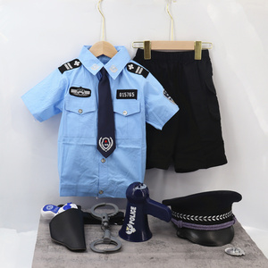 儿童警察演出服男童夏款短袖警官服交警衣服六一国庆节角色表演服