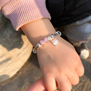 女童银手镯999纯银小孩学生儿童大童足银镯子女孩子生日礼物银饰