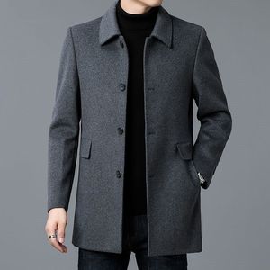 高档韩版大衣男士中长款加厚双面呢子风衣爸爸装冬季翻领毛呢外套