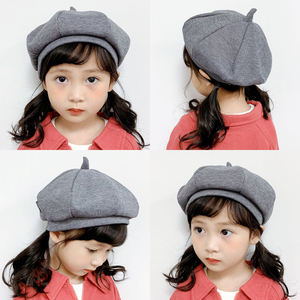 韩国同款儿童八角帽宝宝纯色毛呢贝雷帽秋冬男女童凹造型画家帽潮