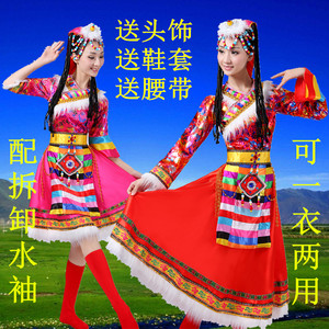 新款藏族舞蹈演出服装女少数民族服装成人民族服饰西藏表演服水袖