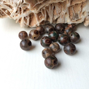 灰色玛瑙富甲天珠烧制老玛瑙diy手串项链吊坠配件