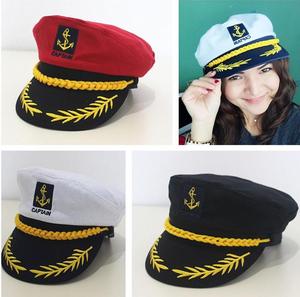 船长帽水手帽男女演出主播帽海员船员休闲平顶帽成人徽章制服帽