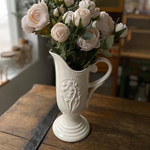 复古浮雕陶瓷花瓶简约酷欧式风格居家艺术花瓶大口径鲜花21cm水培