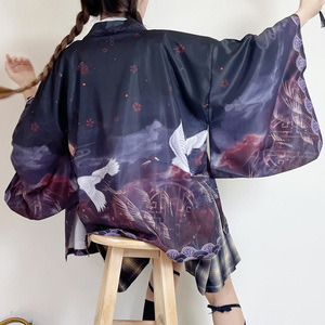 原创仙鹤中国风lolita羽织冰丝防晒外套长袖日系宽松开衫唐装和服