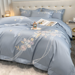 水晶家纺官网旗舰店正品100全棉绣花4四件套纯棉被套轻奢床上用品
