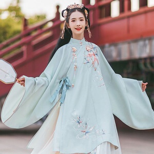 心魄汉服女学生明制立领长衫袄裙六米裙摆马面刺绣裙秋冬改良套装