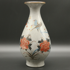 乾隆年制粉彩描金牡丹花鸟玉壶春瓶仿古瓷器古玩古董真品老货旧货