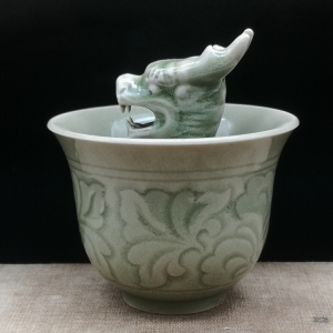 宋耀州青瓷龙头公道杯古玩古董收藏真品仿古风老物件中式茶道摆件