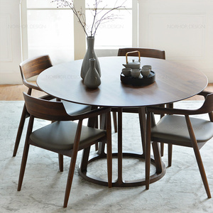 北欧榆木圆餐桌 简约全实木圆餐桌 小户型创意餐桌休闲桌椅组合