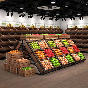 超市水果架子斜面展示架蔬菜货架堆头中岛柜实木质多功能钢木货架