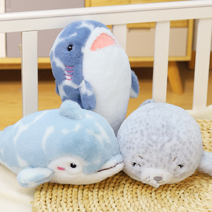 海洋动物毛绒玩具鲸鱼玩偶鲨鱼海豹公仔抱枕儿童认知鱼类安抚礼物