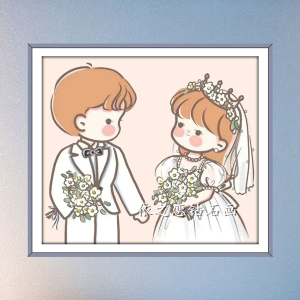 新款满钻钻石画十字绣可爱q版小情侣结婚婚纱手工贴钻点钻绣卧室