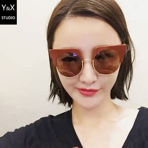 个性猫眼白眉墨镜大框13c阿希哥同款潮欧美复古圆框太阳镜女眼镜