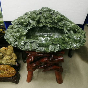 岫玉鱼缸摆件玉石鱼缸落地玄关摆件送礼一体雕刻2680元起步包邮