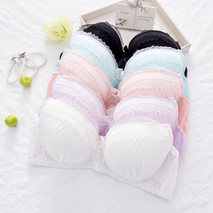 abc杯日系可爱蕾丝条纹薄款少女学生内衣聚拢性感文胸套装小小珍爱