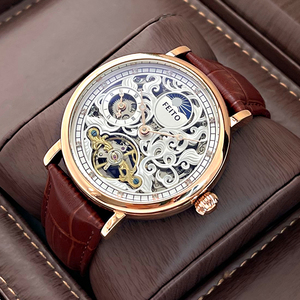 日月星辰镂空全自动机械表男士时尚潮流新款手表男商务防水真皮带