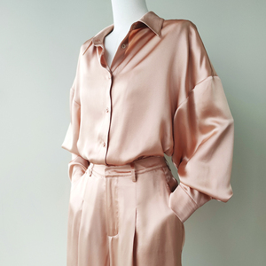 100%桑蚕丝安妮海瑟薇同款落肩袖真丝衬衫 重磅衬衫 舒适透气上衣