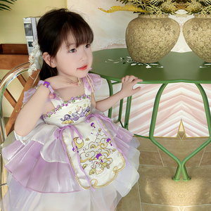 女童汉服洛丽塔中国风连衣裙2024新款夏装紫兔刺绣公主裙儿童裙子