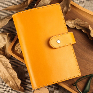 aiywe植鞣革手帐本黄色手账本a6活页牛皮本子复古旅行装订笔记本