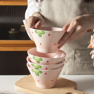 釉下彩陶瓷米饭碗5英寸斗笠碗餐具2023新款家用高脚碗防烫沙拉碗