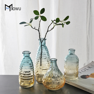 欧式小清新复古浮雕透明玻璃花瓶摆件客厅插花器北欧家居软装饰品
