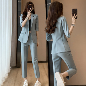 浅蓝色休闲西装外套女小个子2024夏季新款薄款西服高级感职业套装