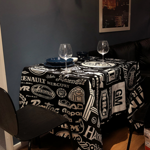 个性咖啡厅桌布黑色ins风格耐脏现代简约台布高级感防水桌垫潮牌