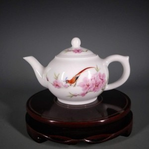 景德镇7501毛瓷系列纯手绘水点桃花壶陶瓷茶壶中式功夫茶具包邮