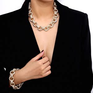 欧美夸张时尚金属项链手链套装女 个性复古朋克民族风颈链项饰品