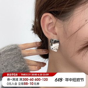 新品方形欧美金属风小众耳钉个性耳夹设计款耳环几何耳饰无耳洞女