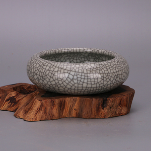 宋官窑开片笔洗菖蒲花盆做旧仿出土瓷器古玩古董收藏复古摆件