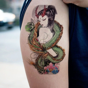 防水纹身贴 般若美女 龙姬艺妓 男女 逼真花臂 手臂 持久仿真刺青