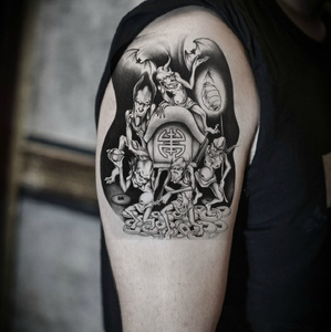 半臂五鬼运财 钟馗捉鬼纹身贴防水男女花臂持久仿真手臂个性图腾