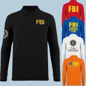 fbi美国联邦调查局特工春秋季polo衫翻领长袖青少年男宽松t恤衣服