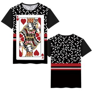 复古个性红桃老k潮流扑克牌印花短袖衣服男青年青年小伙半截袖t恤