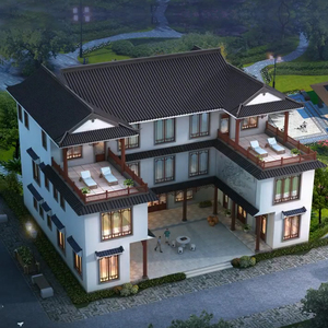 c395三层网红豪华大气中式三合院别墅设计图纸新农村自建房效果图