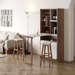 现代简约折叠餐桌餐边柜一体家用小户型北欧客厅壁挂隔断柜吧台桌