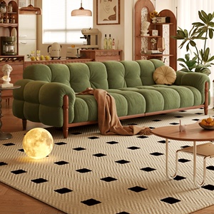 法式复古沙发钢琴键客厅小户型奶油风2024新款墨绿色美式布艺沙发