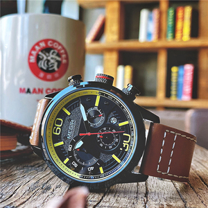 megir时尚潮流男士复古皮带表空军飞行员潮男个性表阿美咔叽手表