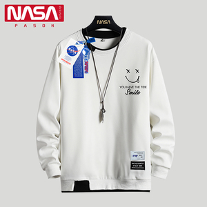 NASA联名加绒假两件卫衣男冬季圆领港风男生胖子大码长袖男士t恤
