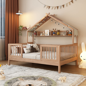 木香邻半高床实木儿童床树屋床拼接床少女公主床带护栏围栏一体床