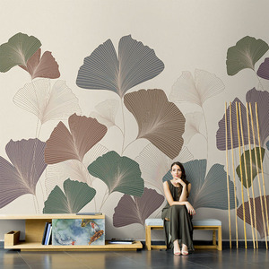 katiya卧室美式东南亚复古银杏叶中式墙布装饰热带壁纸背景墙壁画