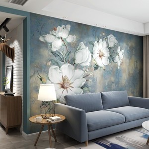 2024电视背景墙手绘壁纸北欧油画简约现代客厅装饰卧室无缝3D壁画