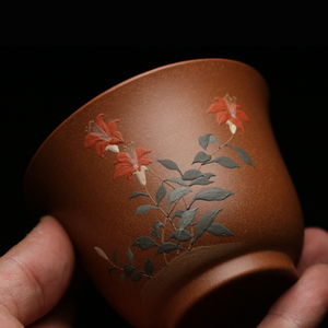 陶斋山丹花宜兴陶斋范列紫砂杯全手工制作玉兰杯型主人杯收藏