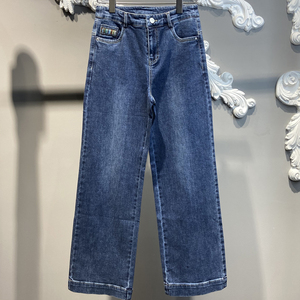 梦妮菲女裤2020秋季新款时尚高腰弹力阔腿裤 女士中筒牛仔裤52023