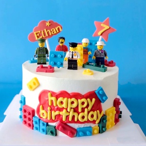 积木人仔乐高小人积木蛋糕装饰 儿童创意生日蛋糕场景装饰