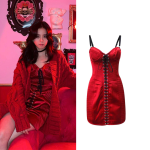 jisoo金智秀明星同款夏季新款高腰吊带连衣裙女2021绑带礼服短裙